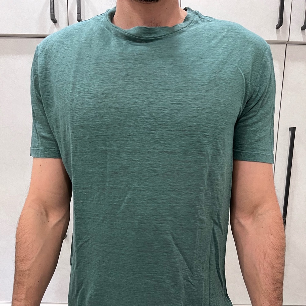 Altea 100% green linen Lewis tee short sleeve sz L Italy
